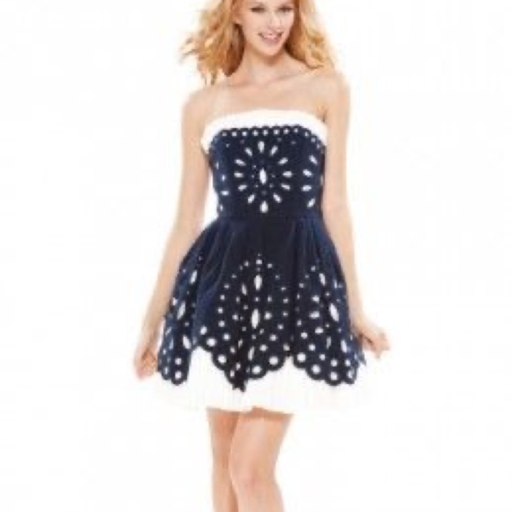 Betsey Johnson navy & White  strapless Dress